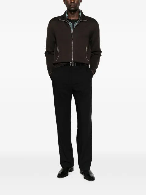 TOM FORD merino wool top with full-length zipper and leather patches