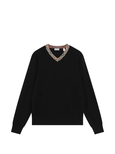 Burberry Check-trim V-neck sweater