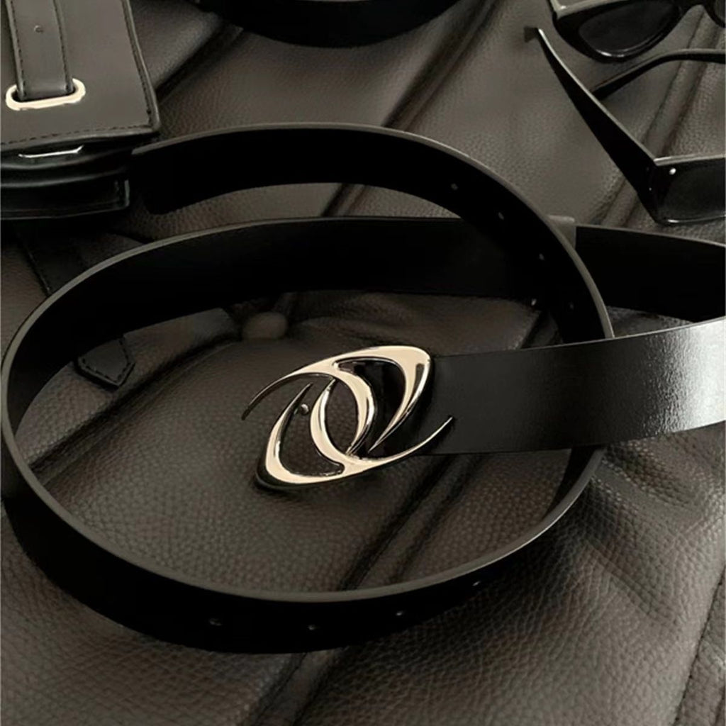 Punk Dual Swirl Metal Buckle Leather Belt Avant-Garde Waist Belt