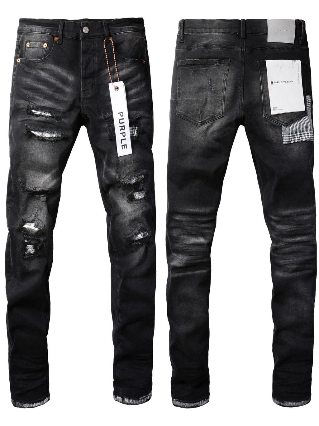 Purple Brand Men Stretch Skinny Ripped Printed Embroidered Denim Jeans