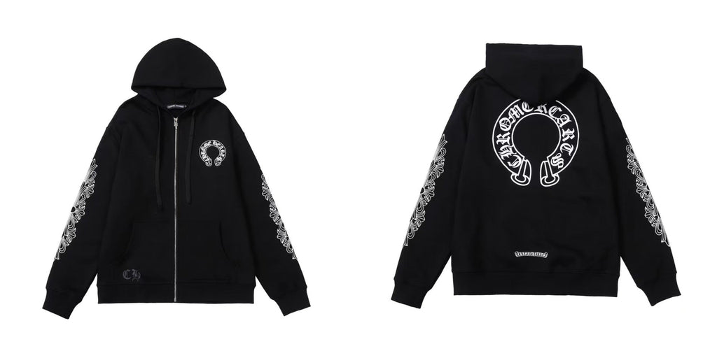 Chrome Hearts Horseshoe Sanskrit Cross Zip Up Hoodie Streetwear Unisex