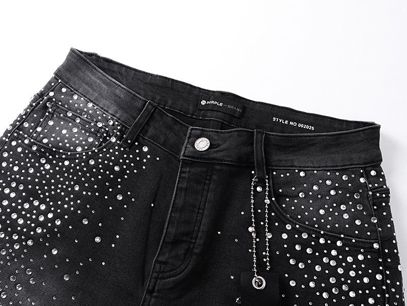 Purple Brand Rhinestone Starburst Denim Shorts