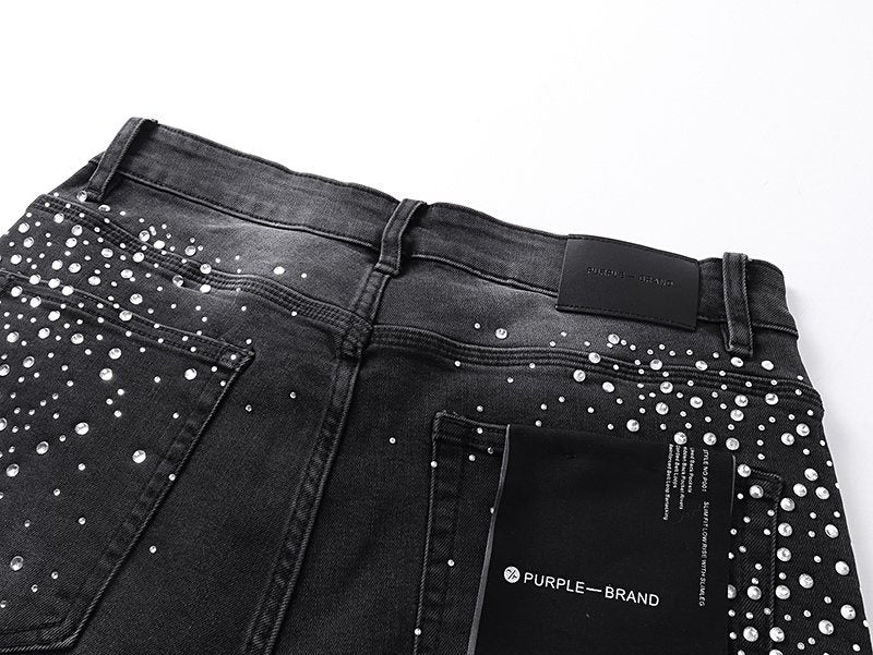 Purple Brand Rhinestone Starburst Denim Shorts