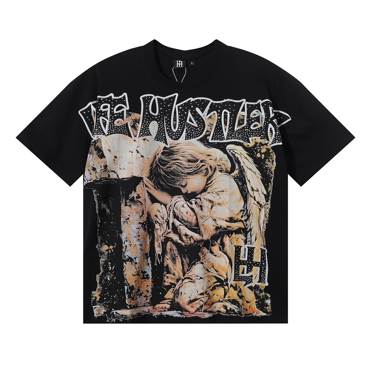 Life Hustlere Praying Angel Rhinestone Graphic T-Shirt