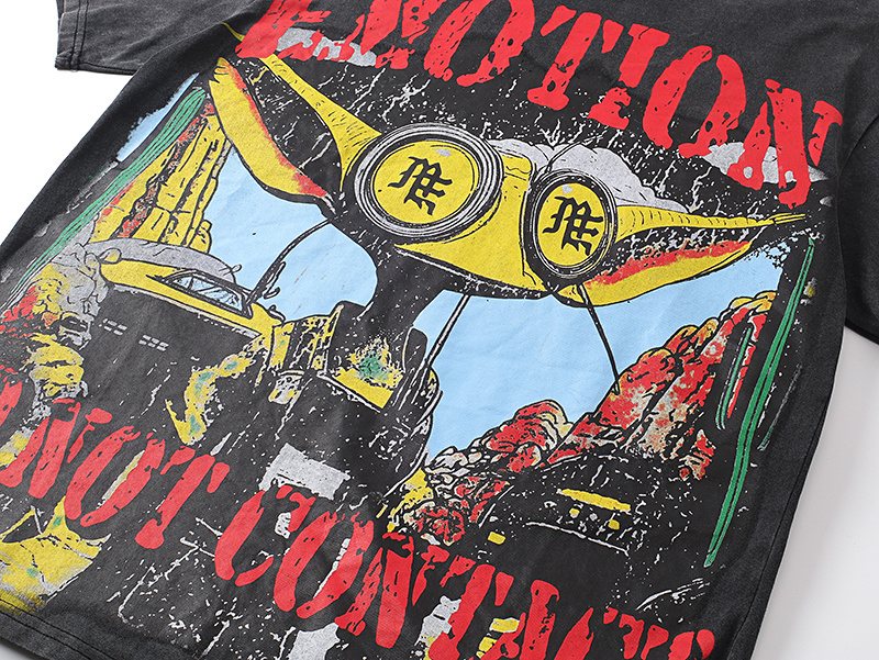 MIXED EMOTION Washed Black Distressed Graphic T-Shirt