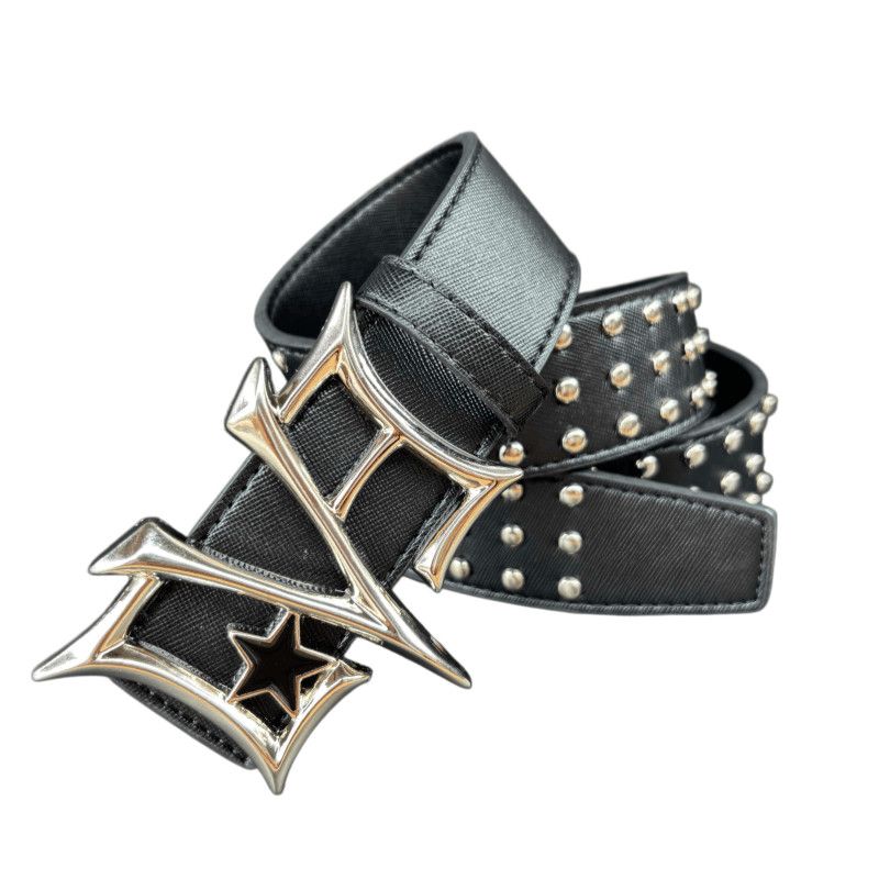 Y2K Punk LOVE Buckle Rivet Leather Belt Retro Star Metal Waist Belt