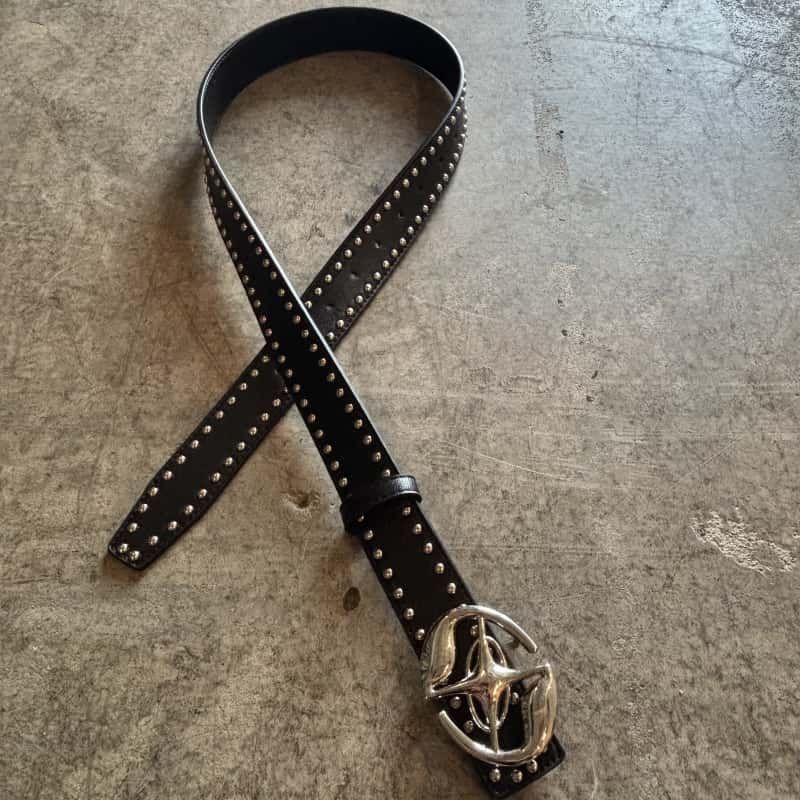Black Vintage Belt Metal Buckle Studded Cowhide Leather Waist Belt