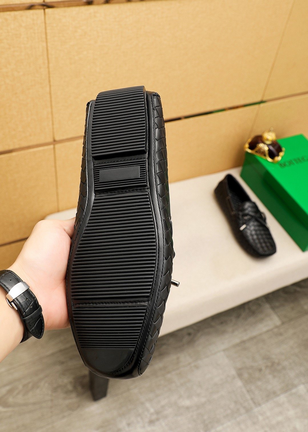 Bottega Veneta Black Woven Lace-Up Loafers