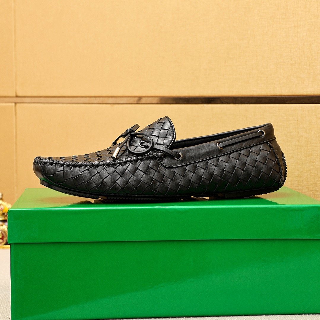 Bottega Veneta Black Woven Lace-Up Loafers