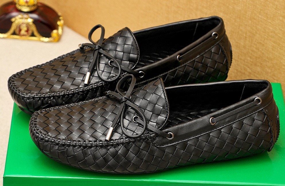 Bottega Veneta Black Woven Lace-Up Loafers