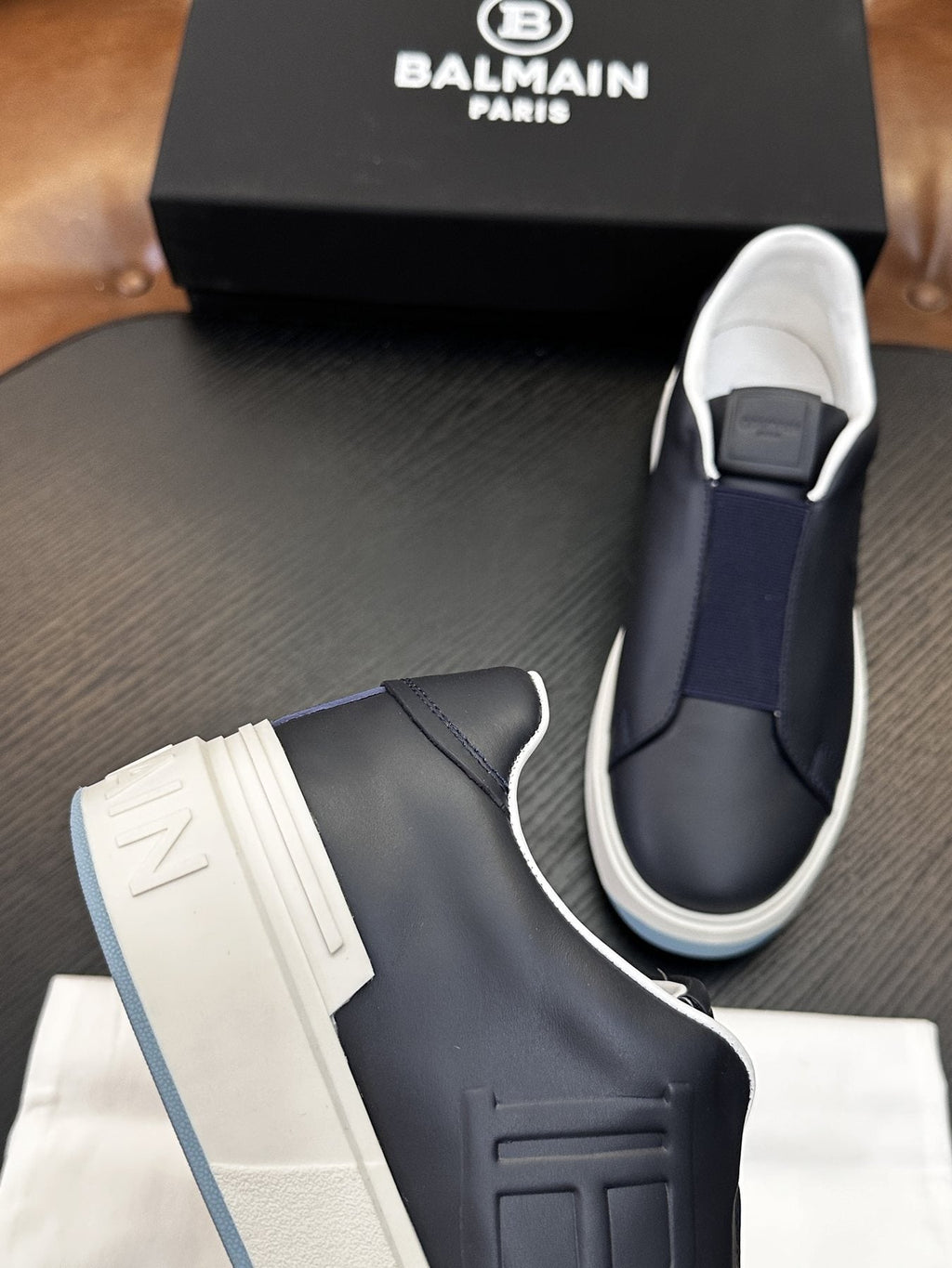 Balmain Navy Elastic Band Slip-On Sneakers