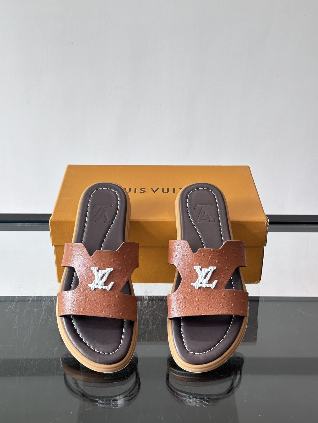 Louis Vuitton Brown Logo Slide Sandals