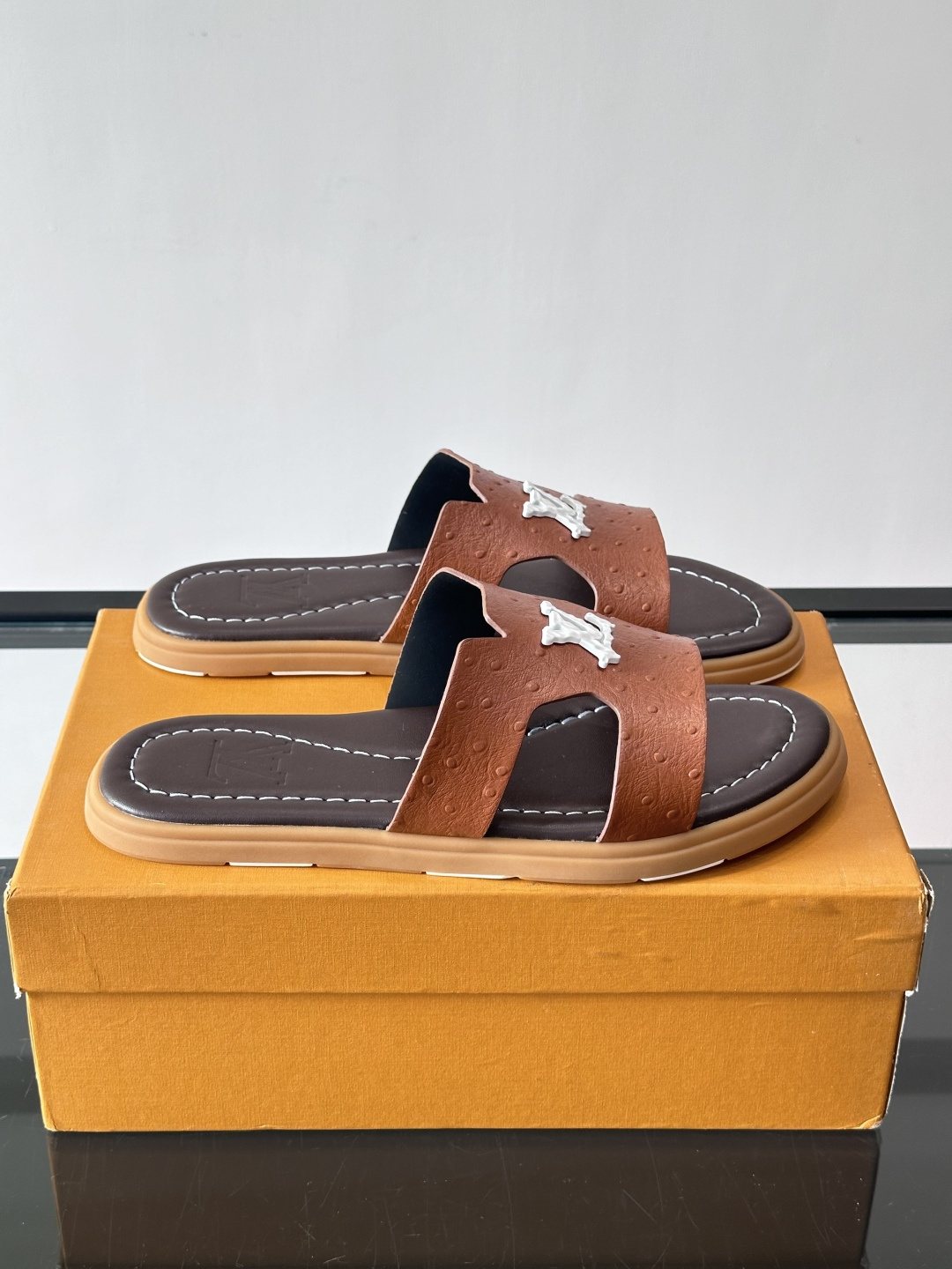 Louis Vuitton Brown Logo Slide Sandals