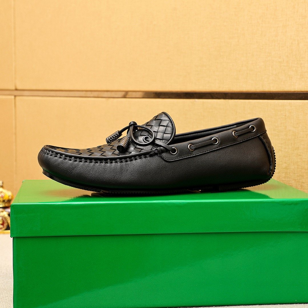 Bottega Veneta Black Woven Bow Loafers