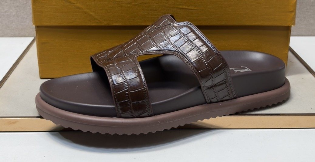 Louis Vuitton Men's Textured Crossover Slide Sandals