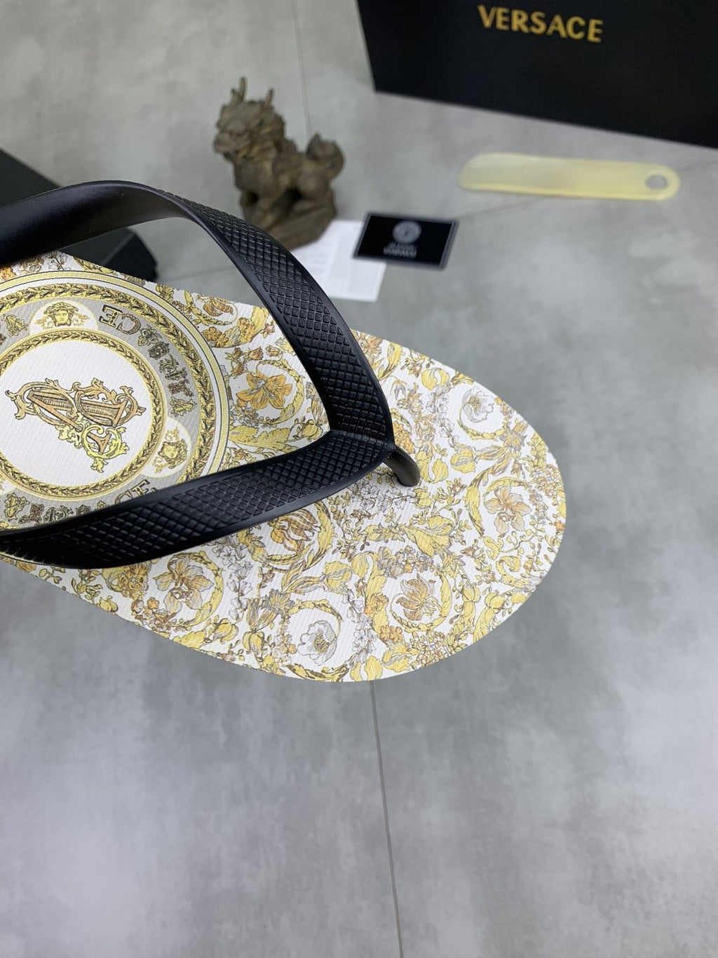 Versace Baroque Print Flip-Flops - White, Gold & Black
