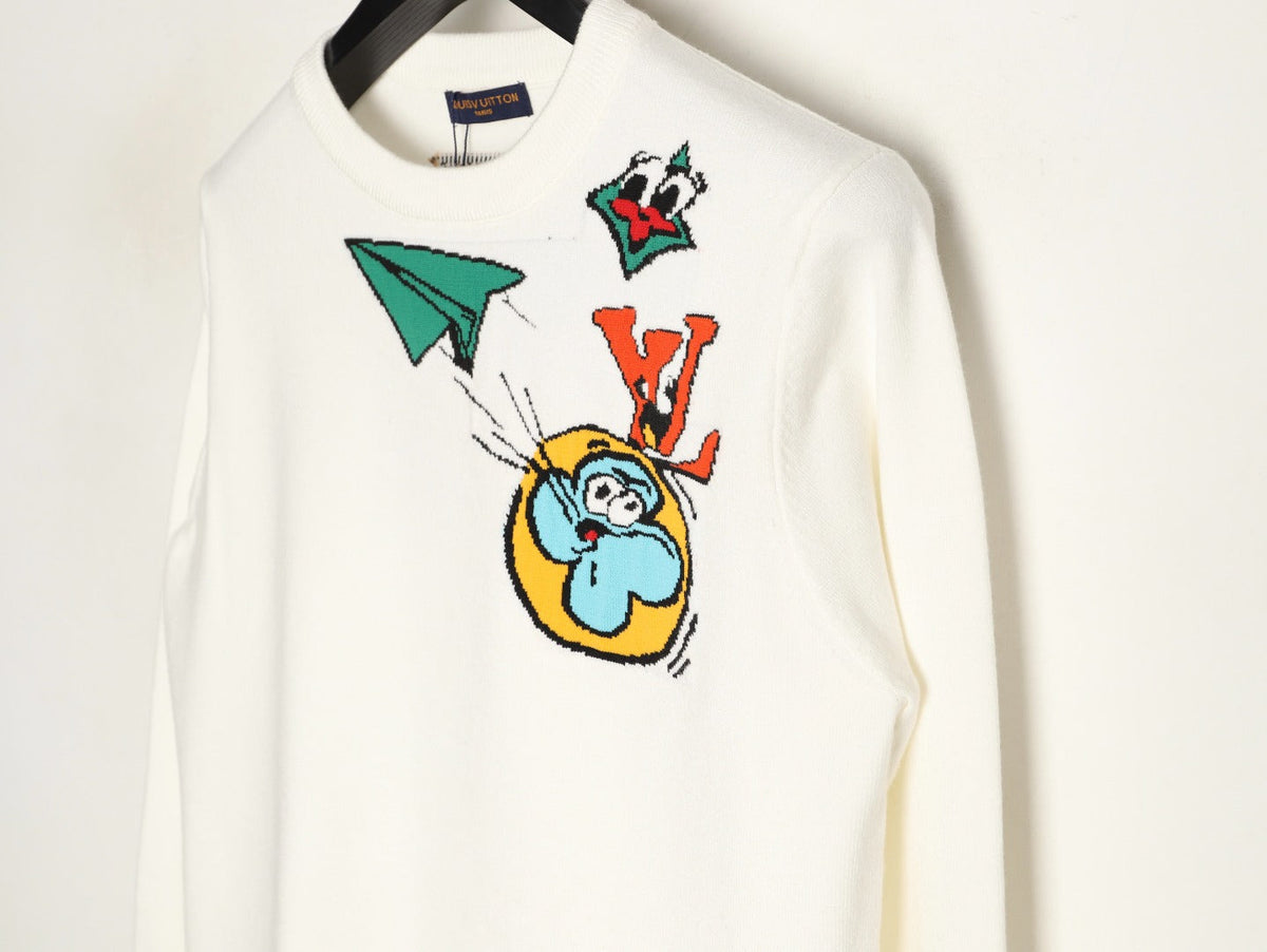 Louis Vuitton 25FW Paper Plane Graphic Knit Sweater - Ivory