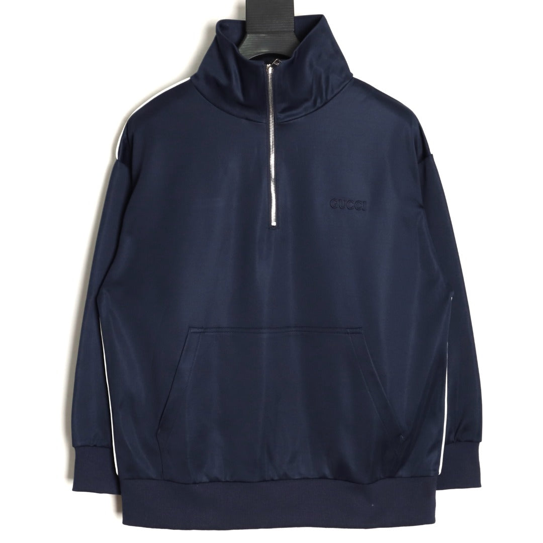 Gucci Contrast-Line Half-Zip Stand-Collar Jacket - Navy